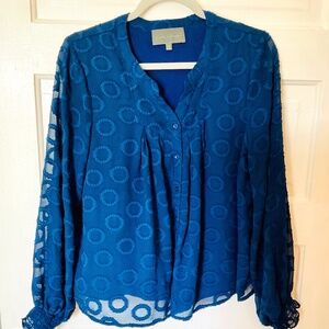 ANTHRO/Sunday in Brooklyn Royal Blue Blouse w/ Floaty Patterned Top Layer